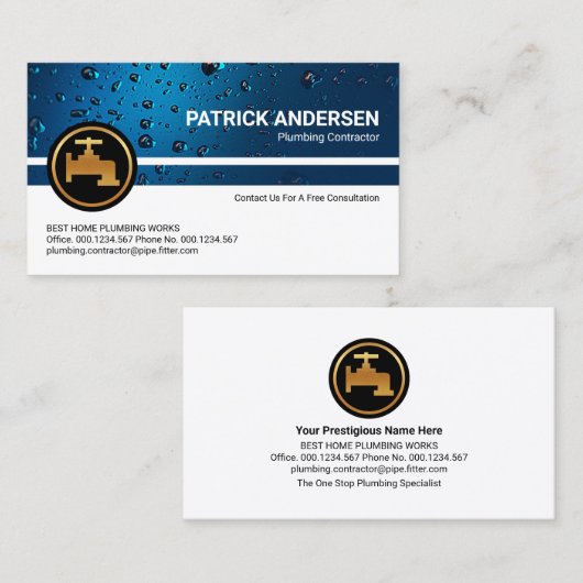 Professionele blauwe waterdruppels visitekaartje (Voorkant / Achterkant)