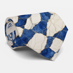 Professionele blauwe, witte en gouden marmeren das