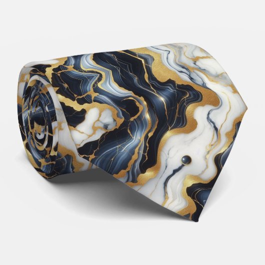 Professionele blauwe, witte en gouden marmeren das (Opgerold)