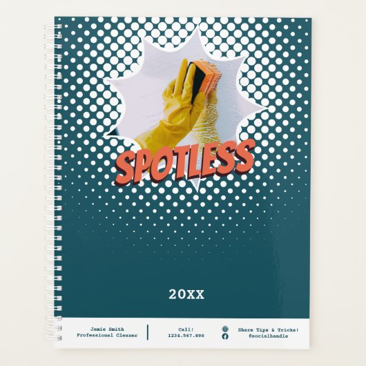 Professionele blauwe witte huis schoonmaak afspraa planner (Voorkant)