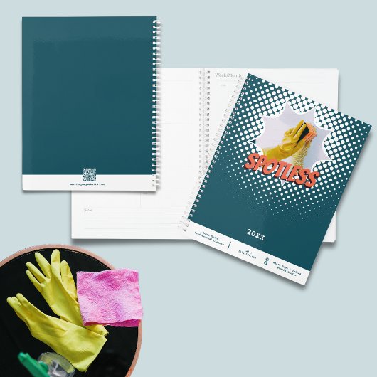 Professionele blauwe witte huis schoonmaak afspraa planner