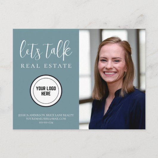 Professionele Blauwgroen contactinfo Foto Real Est Briefkaart (Voorkant)