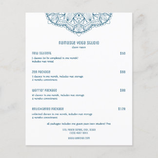 Professionele Blauwgroen prijslijst voor Yoga Clas