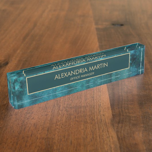 Professionele Blauwgroen Waterverf Business Kantoo Naambordje (Zijkant)