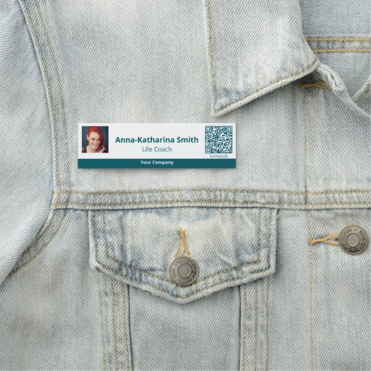 Professionele Blauwgroen Witte Afbeelding QR-code  Naamplaatje (In situ)