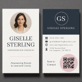 Professionele Blush & Navy Foto QR Code Modern Visitekaartje