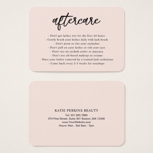 Professionele Blush Roze Elegante Aftercare Kaart (Voorkant /achterkant)