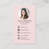 Professionele Blush Roze Foto Logo Social Media Visitekaartje (Voorkant)