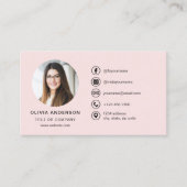 Professionele Blush Roze Foto Logo Social Media Visitekaartje (Voorkant)