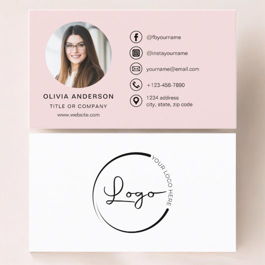 Professionele Blush Roze Foto Logo Social Media Visitekaartje