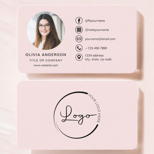 Professionele Blush Roze Foto Logo Social Media Visitekaartje