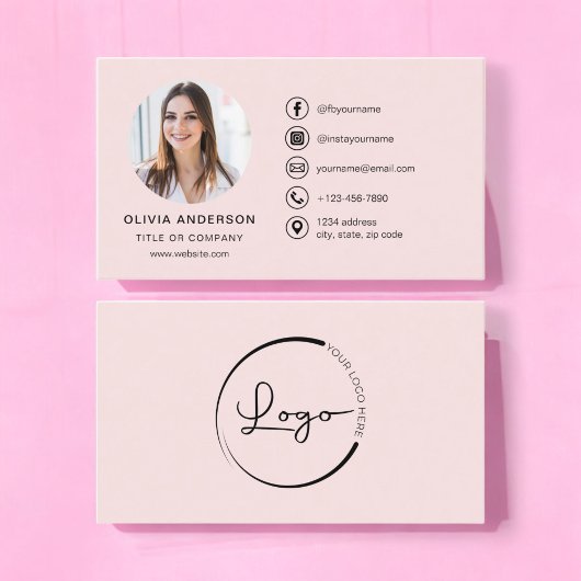 Professionele Blush Roze Foto Logo Social Media Visitekaartje