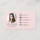 Professionele Blush Roze Foto Logo Social Media Visitekaartje (Voorkant)