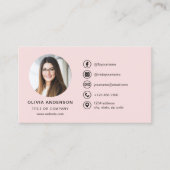 Professionele Blush Roze Foto Logo Social Media Visitekaartje (Voorkant)