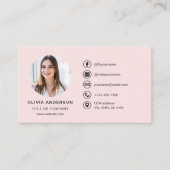 Professionele Blush Roze Foto Logo Social Media Visitekaartje (Voorkant)