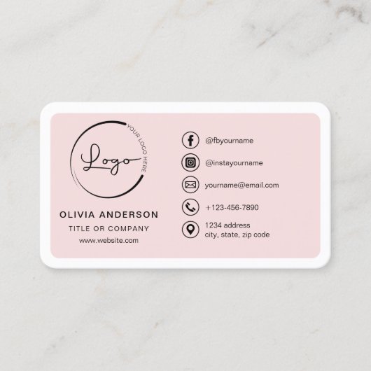 Professionele Blush Roze Zakelijke Logo Social Med Visitekaartje (Voorkant)