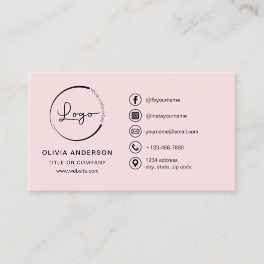 Professionele Blush Roze Zakelijke Logo Social Med Visitekaartje (Voorkant)