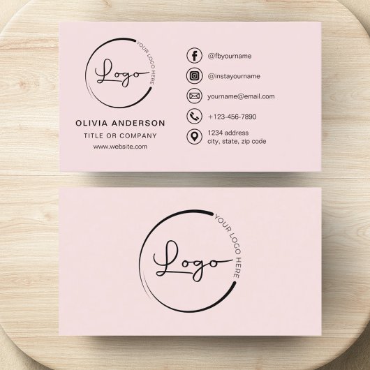 Professionele Blush Roze Zakelijke Logo Social Med Visitekaartje