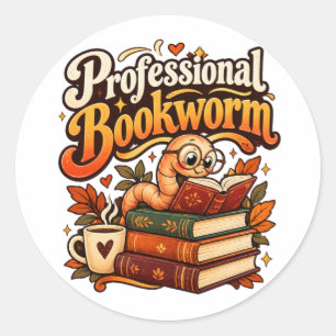 Professionele Boekenwurm Schattig Retro Lezen Wurm Ronde Sticker