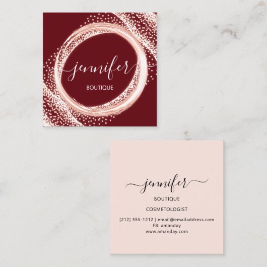 Professionele boetiekshop Beauty Roos Bourgogne Vierkante Visitekaartje (Voorkant / Achterkant)