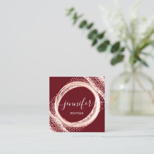 Professionele boetiekshop Beauty Roos Bourgogne Vierkante Visitekaartje (Staand voorkant)