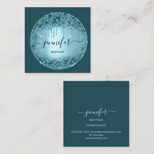 Professionele boetiekwinkel Glitter Pastel BlueTea Vierkante Visitekaartje (Voorkant / Achterkant)