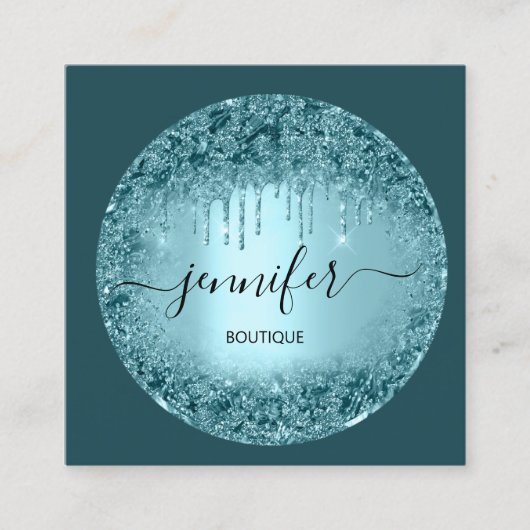 Professionele boetiekwinkel Glitter Pastel BlueTea Vierkante Visitekaartje (Voorkant)