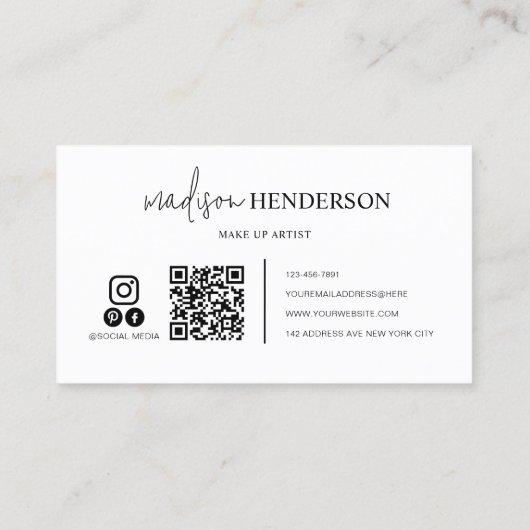 Professionele Boho Cream Script Typografie QR Code Visitekaartje (Achterkant)