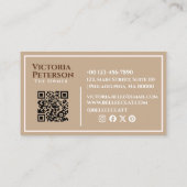 Professionele Boho Lineart Beige White QR-code Visitekaartje (Achterkant)