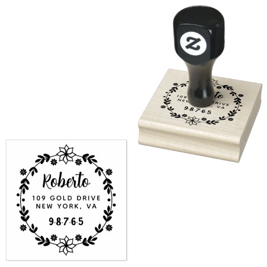 Professionele Bold Botanische Krans Custom Rubberstempel (Gestempeld)