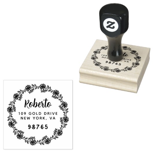 Professionele Bold Botanische Krans Custom Rubberstempel (Gestempeld)
