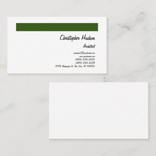 Professionele bosgroene witte vlakte architect visitekaartje (Voorkant / Achterkant)