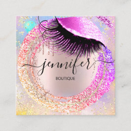 Professionele Boutique Lash Shop Glitter Holograaf Vierkante Visitekaartje