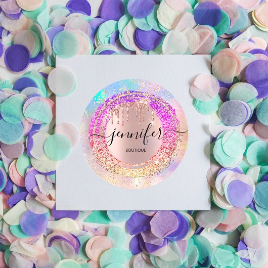 Professionele Boutique Shop Glitter Pink Holograaf Ronde Sticker