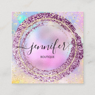 Professionele Boutique Shop Glitter Pink Holograaf Vierkante Visitekaartje