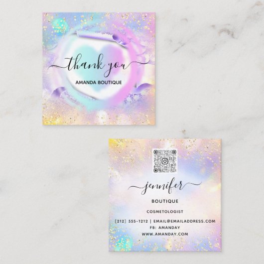 Professionele Boutique Shop White Heart Holograaf Vierkante Visitekaartje (Voorkant / Achterkant)