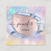 Professionele Boutique Winkel Blue GlitterHoloGrap Vierkante Visitekaartje (Voorkant)