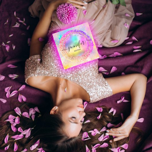 Professionele Boutique-winkel Glitter PInk Hologra Vierkante Visitekaartje