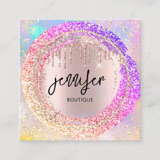 Professionele Boutique Winkel Glitter Pink QRCodeL Vierkante Visitekaartje (Voorkant)