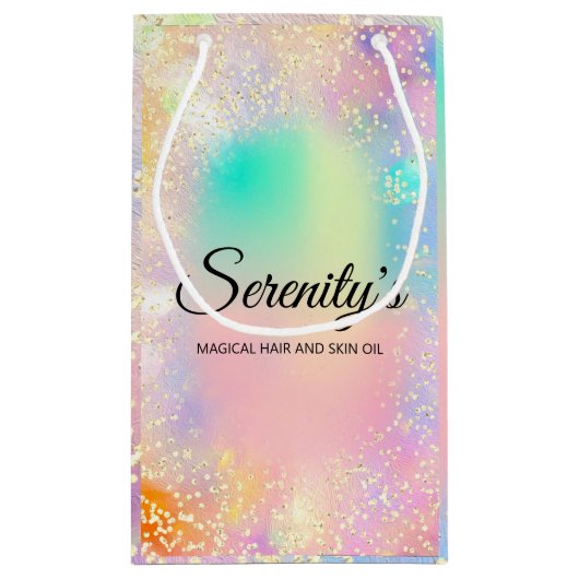 Professionele Boutique Winkel Holografisch Roze Go Klein Cadeauzakje (Achterkant)