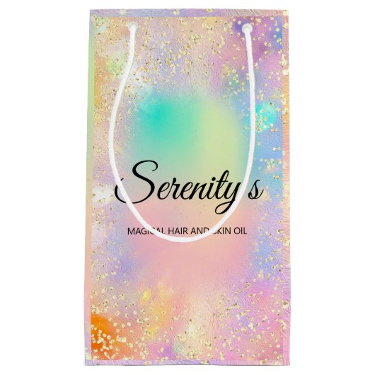 Professionele Boutique Winkel Holografisch Roze Go Klein Cadeauzakje (Voorkant)