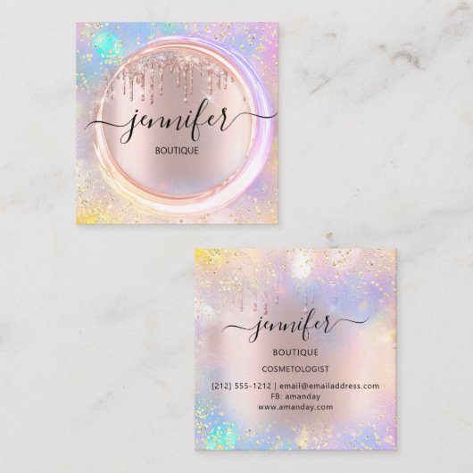 Professionele Boutique Winkel steekt roze holograa Vierkante Visitekaartje (Voorkant / Achterkant)