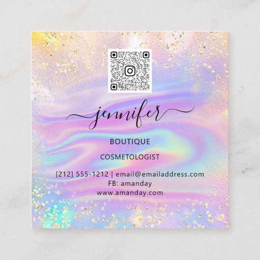 Professionele Boutique Winkelnaam Glitter Heart Vierkante Visitekaartje (Achterkant)