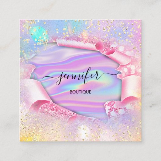 Professionele Boutique-winkelnaam Glitter Holograa Vierkante Visitekaartje (Voorkant)