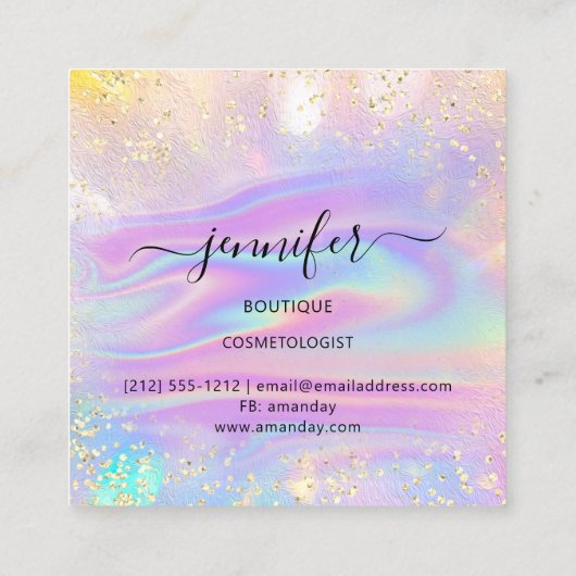 Professionele Boutique-winkelnaam Glitter Holograa Vierkante Visitekaartje (Achterkant)