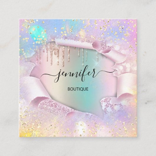 Professionele Boutique Winkelnaam Holograaf Glitte Vierkante Visitekaartje (Voorkant)