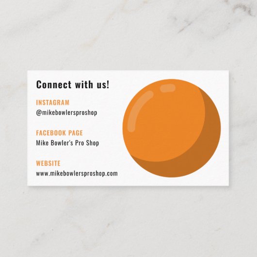 Professionele Bowling Pro-winkel | Oranje Ball Visitekaartje (Achterkant)