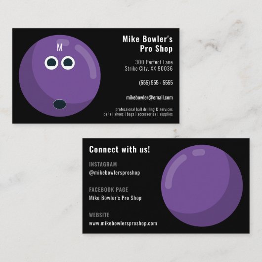Professionele Bowling Pro-winkel | Zwart Visitekaartje (Voorkant / Achterkant)