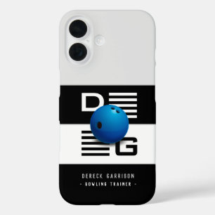 Professionele bowlingtrainer Initialen Deep Blue iPhone 16 Hoesje
