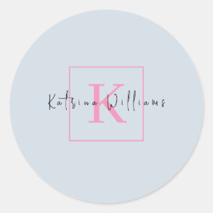 Professionele Branding Logo Navy Roze Monogram Ronde Sticker
